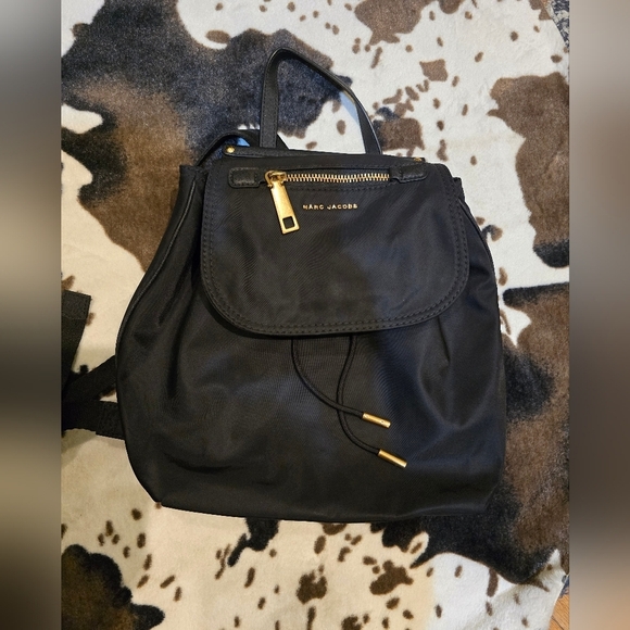 Marc Jacobs Handbags - Marc Jacobs Black Nylon Backpack with Gold Accents